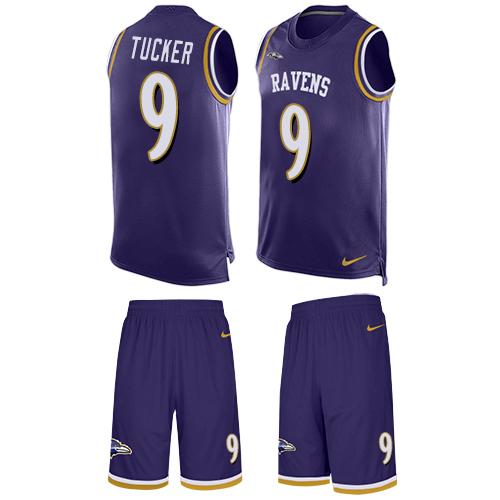 Ravens #9 Justin Tucker Purple Team Color Men's Stitched Limited Tank Top Suit Jersey