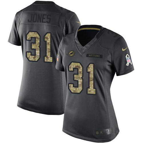 Miami Dolphins #31 Byron Jones Black Women's Stitched Limited 2016 Salute to Service Jersey Womens