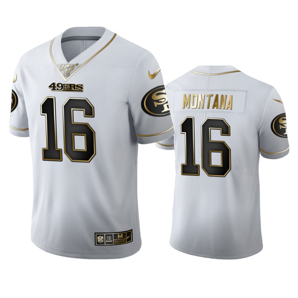 San Francisco 49ers #16 Joe Montana Men's White Golden Edition Vapor Limited 100 Jersey