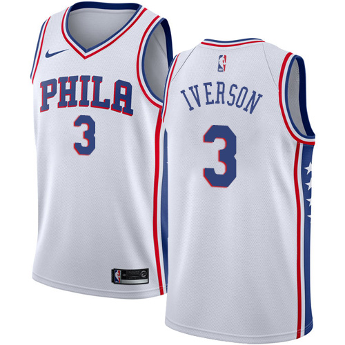Philadelphia 76ers #3 Allen Iverson White Youth Swingman Association Edition Jersey Youth