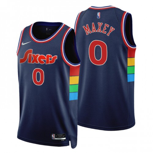 Philadelphia 76ers #0 Tyrese Maxey Navy Mens 75th Anniversary Diamond Swingman Jersey - Icon Edition Mens
