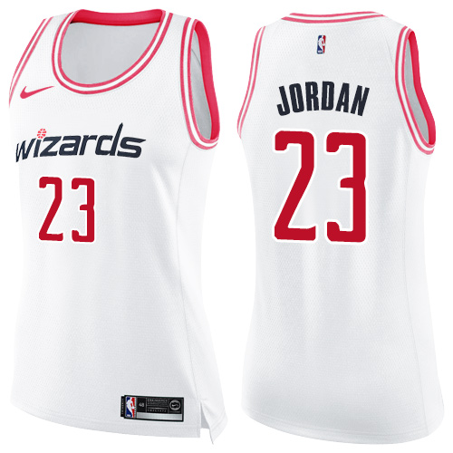 Washington Wizards #23 Michael Jordan White/Pink Womens Swingman Fashion Jersey Womens