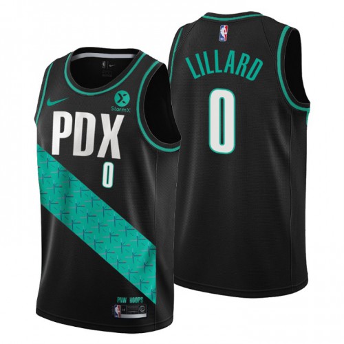 Portland Trail Blazers #0 Damian Lillard Mens 2022-23 City Edition Jersey - Cherry Blossom Black Mens