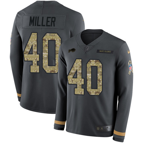 Bills #40 Von Miller Anthracite Salute To Service Men's Stitched Limited Therma Long Sleeve Jersey