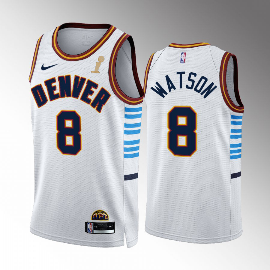 Denver Nuggets #8 Peyton Watson White 2023 Finals Champions Men's City Edition Jersey
