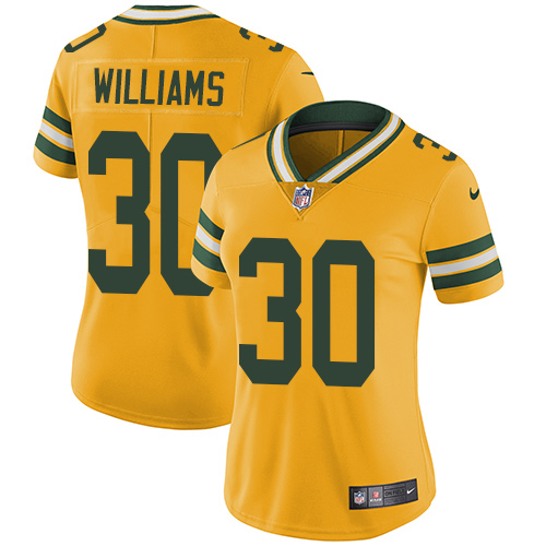 Green Bay Packers #30 Jamaal Williams Yellow Women's Stitched Limited Rush Jersey Womens