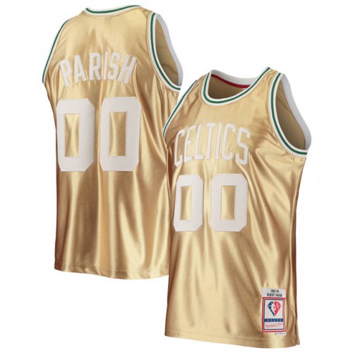 Boston Celtics #00 Robert Parish Mens Gold Mitchell & Ness 75th Anniversary 1985-86 Hardwood Classics Swingman Jersey Mens