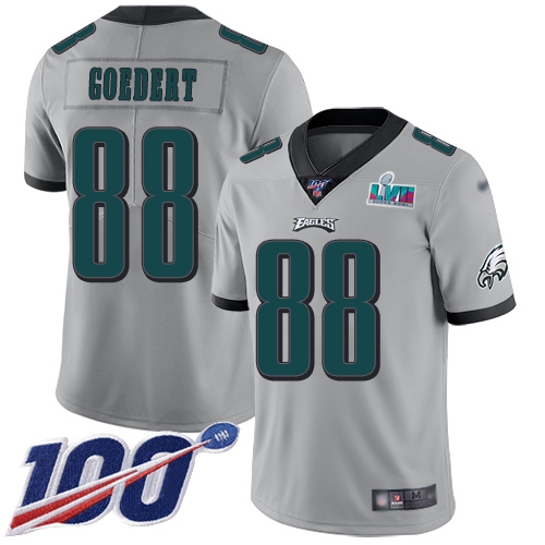 Eagles #88 Dallas Goedert Silver Super Bowl LVII Patch Youth Stitched Limited Inverted Legend 100th Season Jersey
