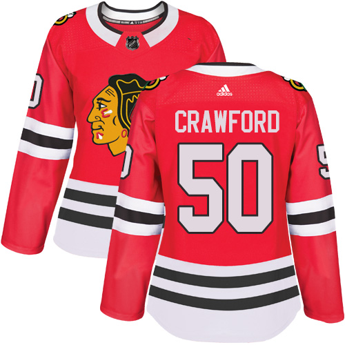Adidas Chicago Blackhawks #50 Corey Crawford Red Home Authentic Women's Stitched Jersey Womens