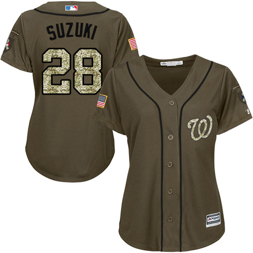 Washington Nationals #28 Kurt Suzuki Green Salute to Service Women's Stitched Jersey Womens