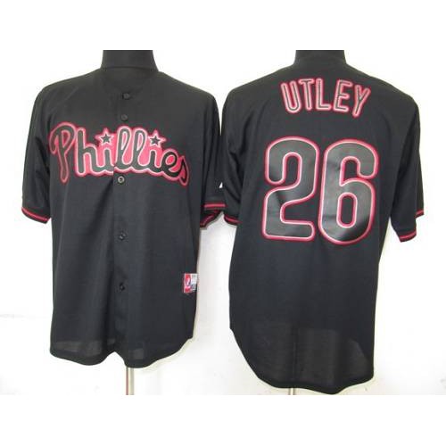Philadelphia Phillies #26 Chase Utley Black Fashion Stitched Jersey Men's