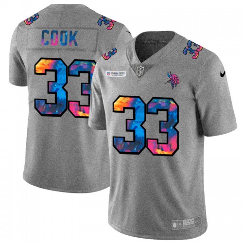 Minnesota Minnesota Vikings #33 Dalvin Cook Men's Multi-Color 2020 Crucial Catch Jersey Greyheather Men's