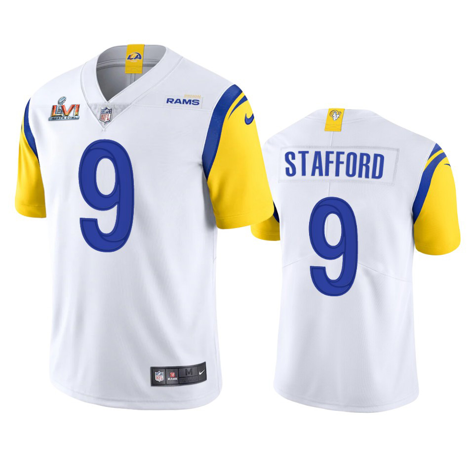Los Angeles Rams #9 Matthew Stafford Men's Super Bowl LVI Patch Alternate Vapor Limited Jersey - White