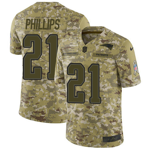 New England Patriots #21 Adrian Phillips Camo Youth Stitched Limited 2018 Salute To Service Jersey Youth