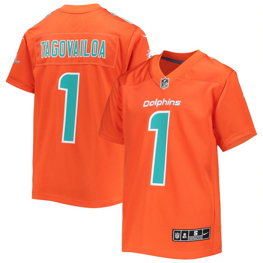 Miami Dolphins #1 Tua Tagovailoa Youth Orange Inverted Team Game Jersey