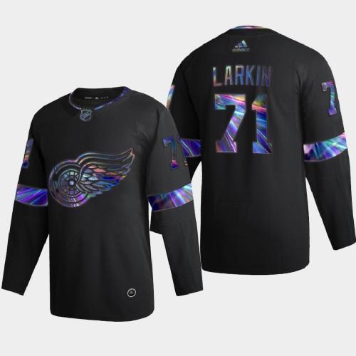 Detroit Detroit Red Wings #71 Dylan Larkin Men's Iridescent Holographic Collection Jersey - Black Men's