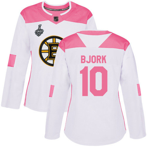 Adidas Boston Bruins #10 Anders Bjork White/Pink Authentic Fashion Stanley Cup Final Bound Women's Stitched Jersey Womens