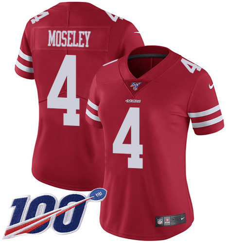 San Francisco 49ers #4 Emmanuel Moseley Red Team Color Women's Stitched 100th Season Vapor Limited Jersey Womens