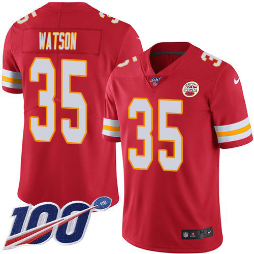 Chiefs #35 Jaylen Watson Red Team Color Youth Stitched 100th Season Vapor Limited Jersey
