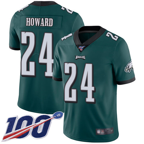 Philadelphia Eagles #24 Jordan Howard Midnight Green Team Color Men's Stitched 100th Season Vapor Limited Jersey Men's