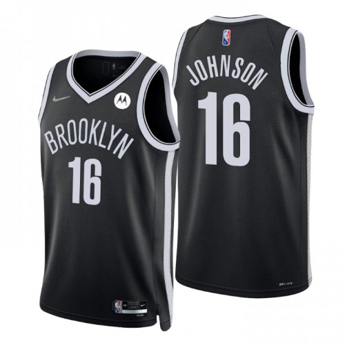 Brooklyn Nets #16 James Johnson Black Mens 2021-22 75th Anniversary Diamond Swingman Jersey - Icon Edition Mens
