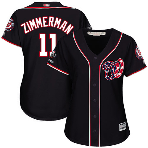 Washington Nationals #11 Ryan Zimmerman Navy Blue Alternate 2019 World Series Champions Women's Stitched Jersey Womens