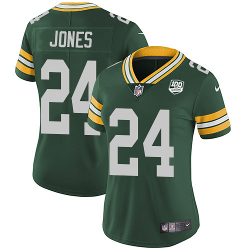 Green Bay Packers #24 Josh Jones Green Team Color Women's 100th Season Stitched Vapor Untouchable Limited Jersey Womens