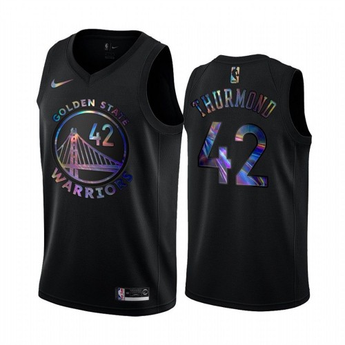 Golden State Warriors #42 Nathaniel Thurmond Mens Iridescent Holographic Collection Jersey - Black Mens