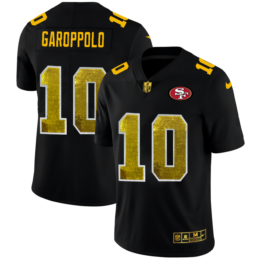 San Francisco 49ers #10 Jimmy Garoppolo Men's Black Golden Sequin Vapor Limited Jersey