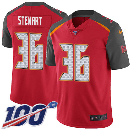 Tampa Bay Buccaneers #36 M.J. Stewart Red Team Color Men's Stitched 100th Season Vapor Untouchable Limited Jersey Men's
