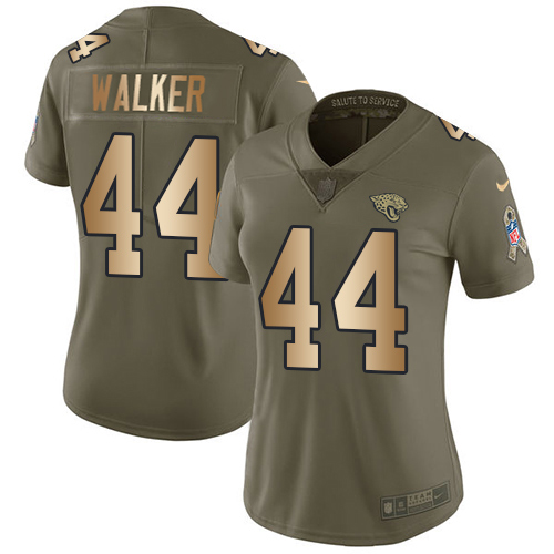 Jaguars #44 Travon Walker Olive/USA Flag Women's Stitched Limited 2017 Salute To Service Jersey