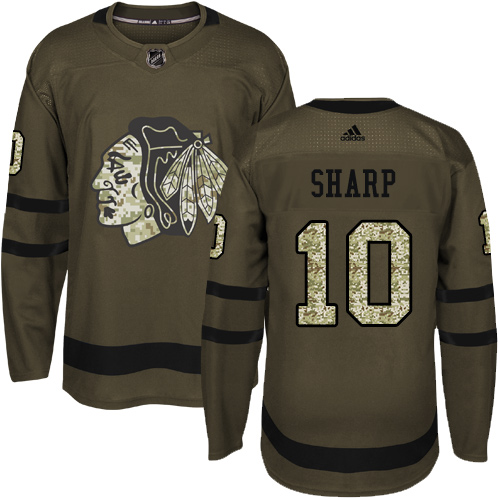 Adidas Chicago Blackhawks #10 Patrick Sharp Green Salute to Service Stitched Jersey Men's
