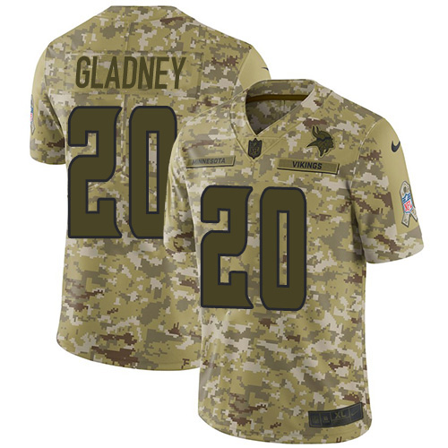 Minnesota Vikings #20 Jeff Gladney Camo Youth Stitched Limited 2018 Salute To Service Jersey Youth
