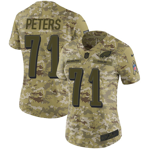 Philadelphia Eagles #71 Jason Peters Camo Women's Stitched Limited 2018 Salute to Service Jersey Womens