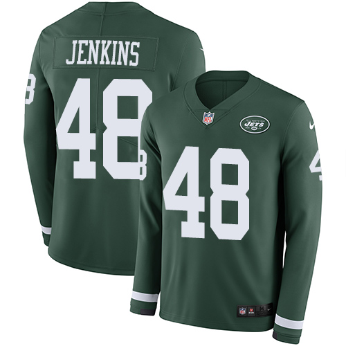 New York Jets #48 Jordan Jenkins Green Team Color Men's Stitched Limited Therma Long Sleeve Jersey Men's