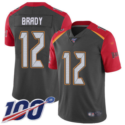 Buccaneers #12 Tom Brady Gray Youth Stitched Limited Inverted Legend 100th Season Jersey