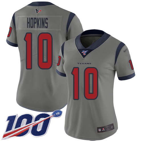 Houston Texans #10 DeAndre Hopkins Gray Women's Stitched Limited Inverted Legend 100th Season Jersey Womens