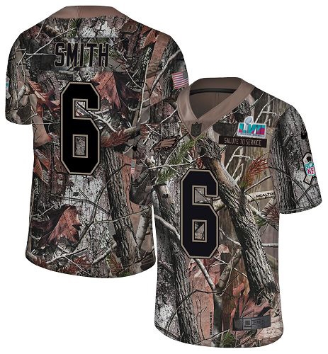 Eagles #6 DeVonta Smith Camo Super Bowl LVII Patch Men's Stitched Limited Rush Realtree Jersey