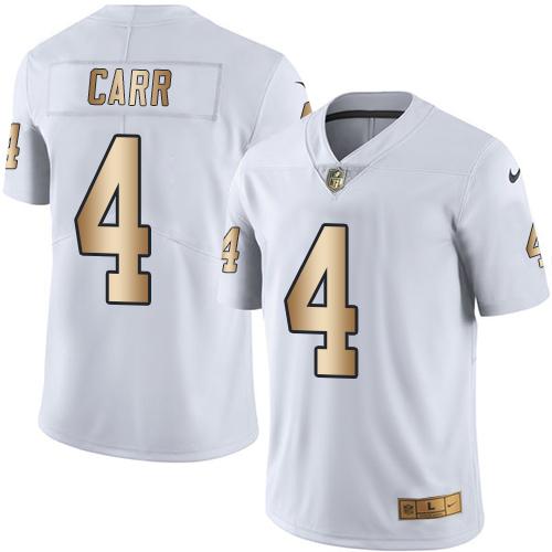 Raiders #4 Derek Carr White Men's Stitched Limited Gold Rush Jersey