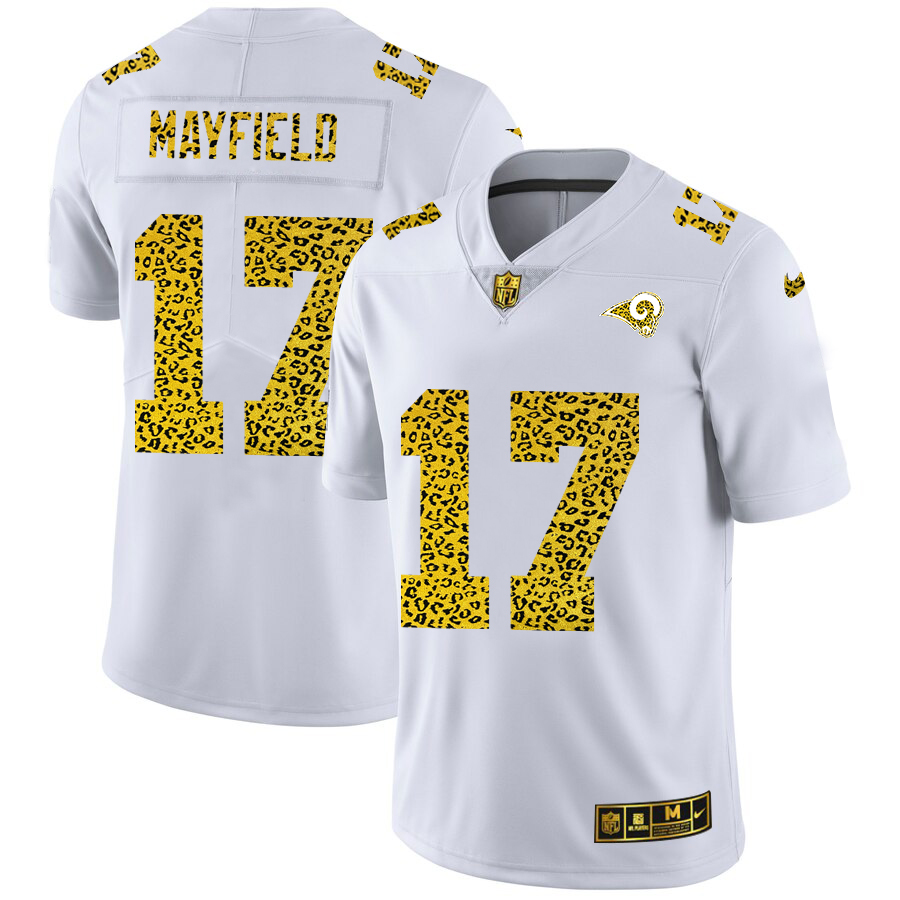 Los Angeles Rams #17 Baker Mayfield Men's Flocked Leopard Print Vapor Limited Jersey White