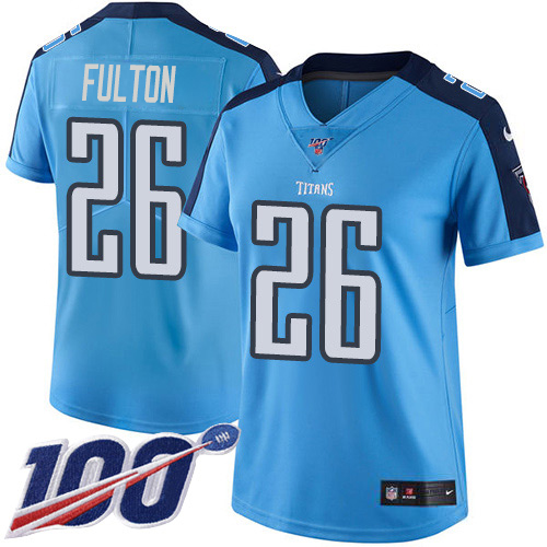 Tennessee Titans #26 Kristian Fulton Light Blue Women's Stitched Limited Rush 100th Season Jersey Womens