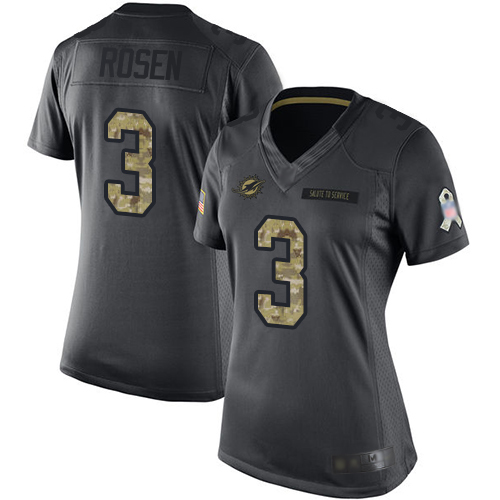 Miami Dolphins #3 Josh Rosen Black Women's Stitched Limited 2016 Salute to Service Jersey Womens