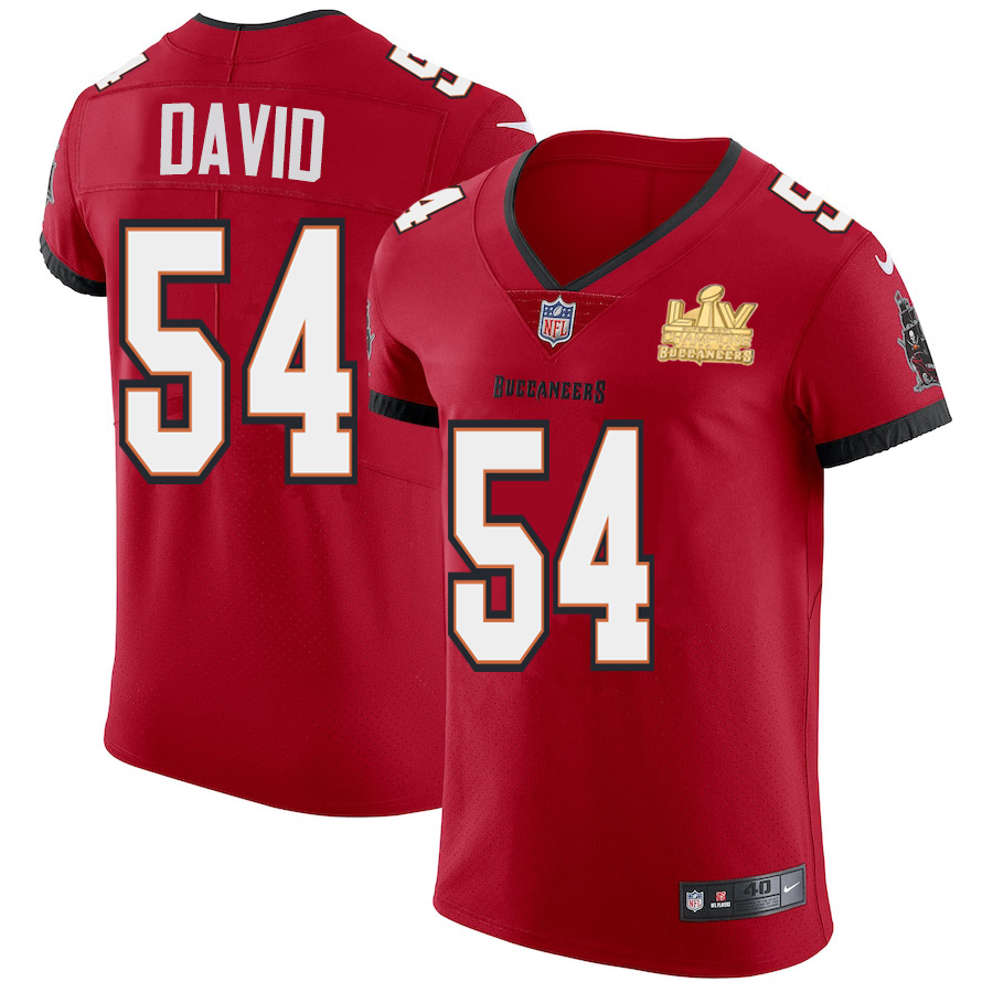 Tampa Bay Buccaneers #54 Lavonte David Men's Super Bowl LV Champions Patch Red Vapor Elite Jersey