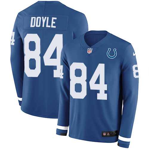 Indianapolis Colts #84 Jack Doyle Royal Blue Team Color Men's Stitched Limited Therma Long Sleeve Jersey Men's