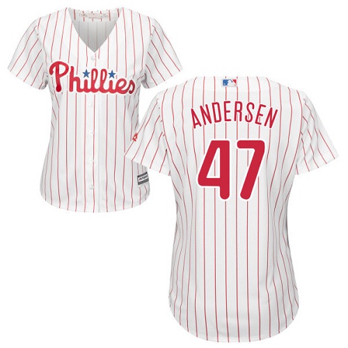 Philadelphia Phillies #47 Larry Andersen White(Red Strip) Home Women's Stitched Jersey Womens