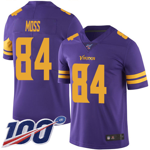 Vikings #84 Randy Moss Purple Men's Stitched Limited Rush 100th Season Jersey