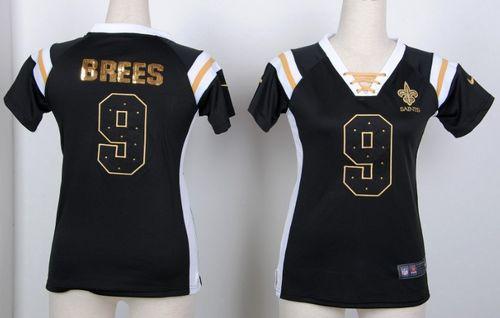 Saints #9 Drew Brees Black Women's Stitched Elite Draft Him Shimmer Jersey