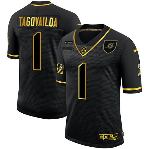 Miami Dolphins #1 Tua Tagovailoa Men's 2020 Salute To Service Golden Limited Jersey Black
