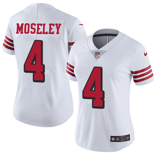 San Francisco 49ers #4 Emmanuel Moseley White Women's Stitched Limited Rush Jersey Womens
