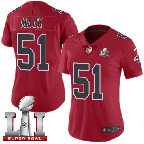 Atlanta Falcons #51 Alex Mack Red Super Bowl LI 51 Women's Stitched Limited Rush Jersey Womens